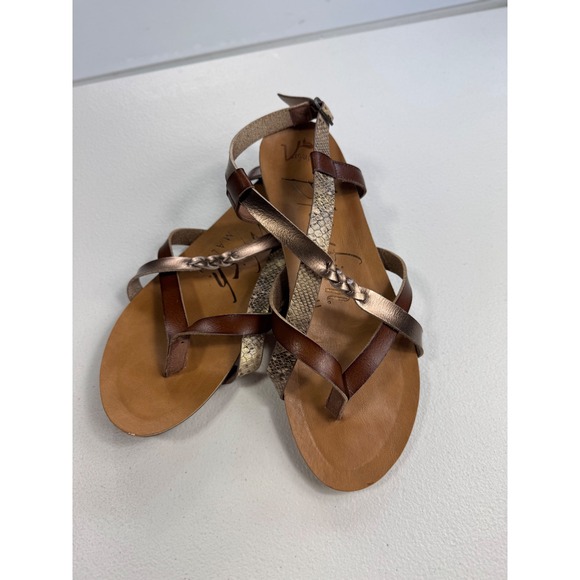 Blowfish Malibu Shoes - Blowfish Malibu Brown Bronze Vegan Leather Ankle Strap Thong Sandals Size 7